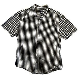 GAP Short Sleeve Button Down Shirt in Navy, White, Yellow Gingham Sz XL Slim​​​​